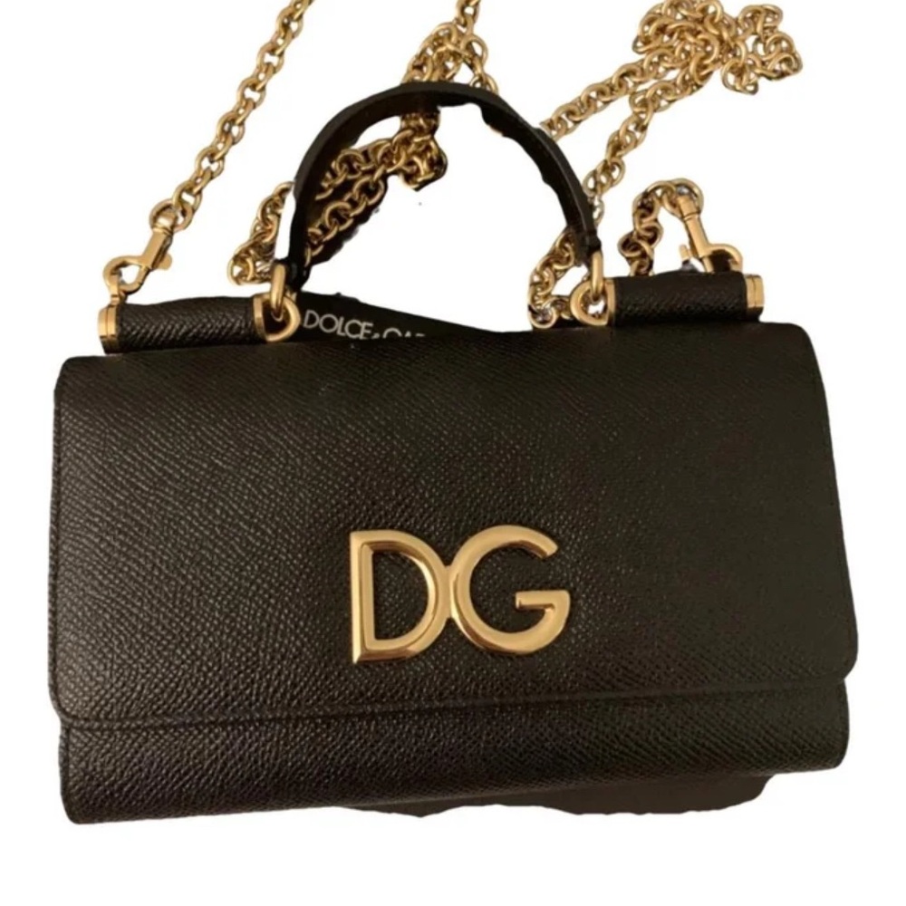 Dolce & Gabbana Black Shoulder Bag with Gold Chain